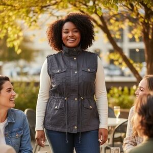 C’est Toi Utility Vest Size 2X Faux Fur Lined Zip Snap Closure Pockets Layering